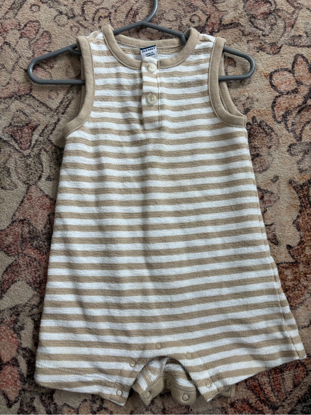 Old Navy Beige & White Striped Sleeveless Baby Romper